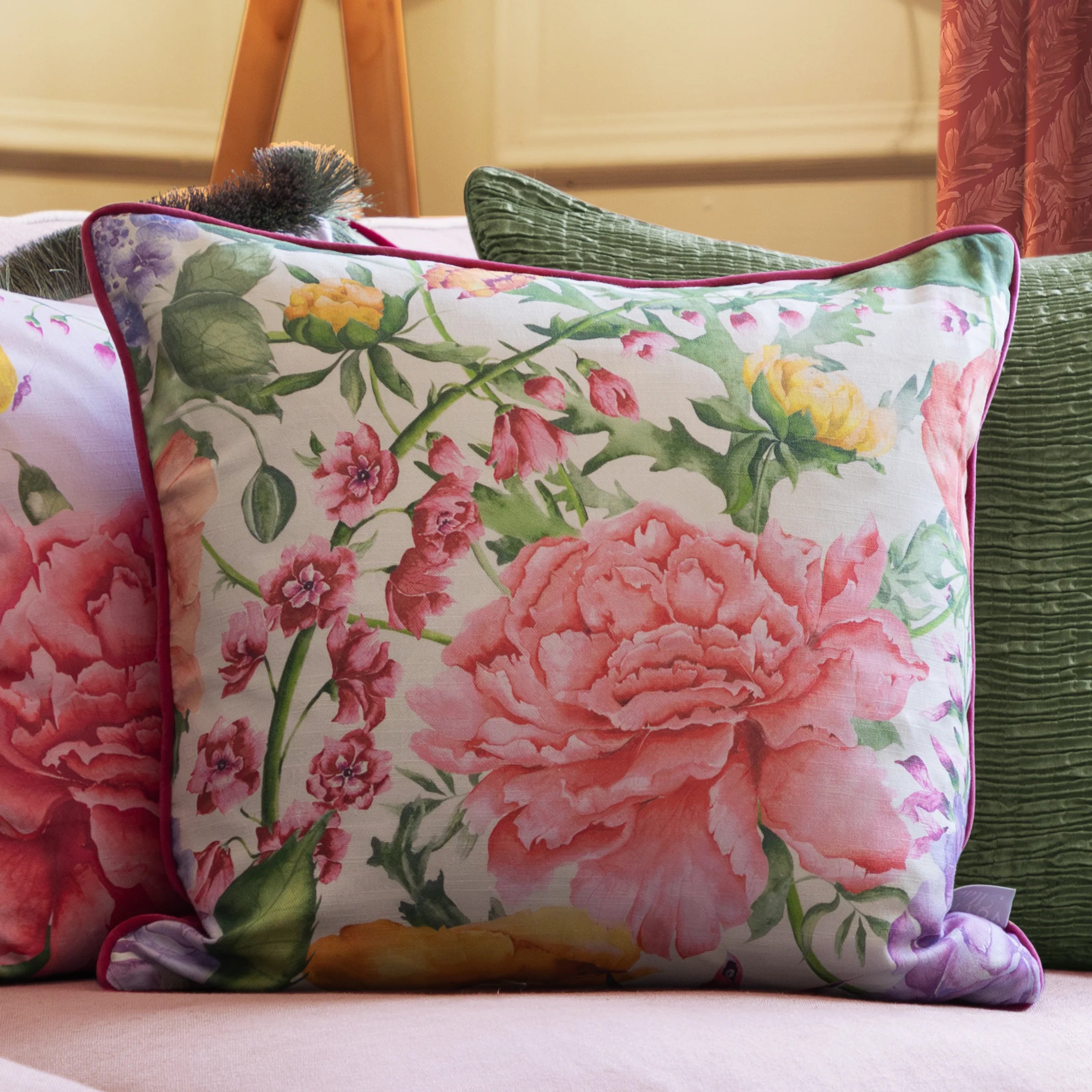 Voyage Maison (Riva Home) Interior Design Range Idalia Printed Piped Cushion in Fuchsia