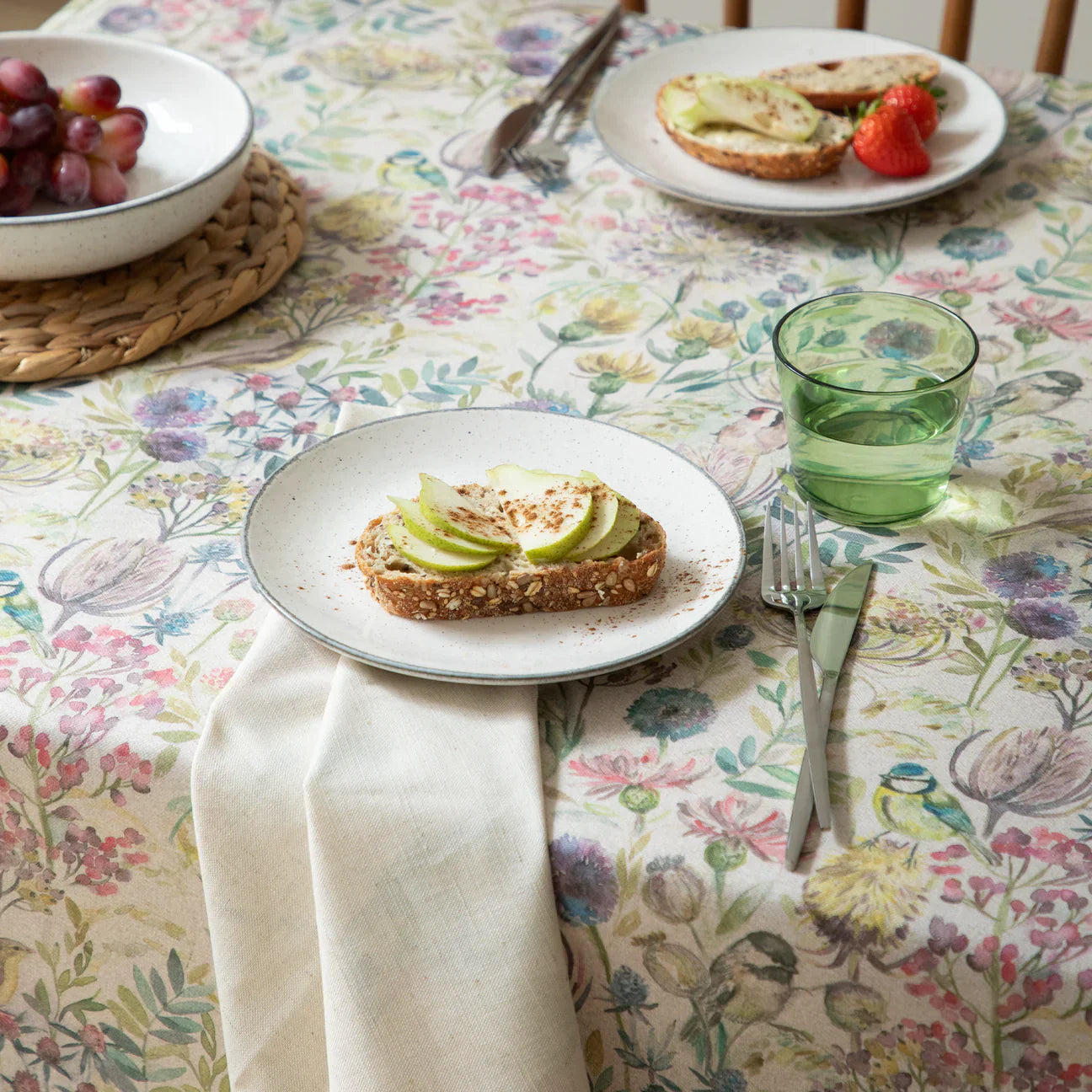 Voyage Maison (Riva Home) Oil Cloth MORNING CHORUS PRINTED RESIN OIL CLOTH FABRIC (BY THE METRE) NATURAL  by Voyage Maison