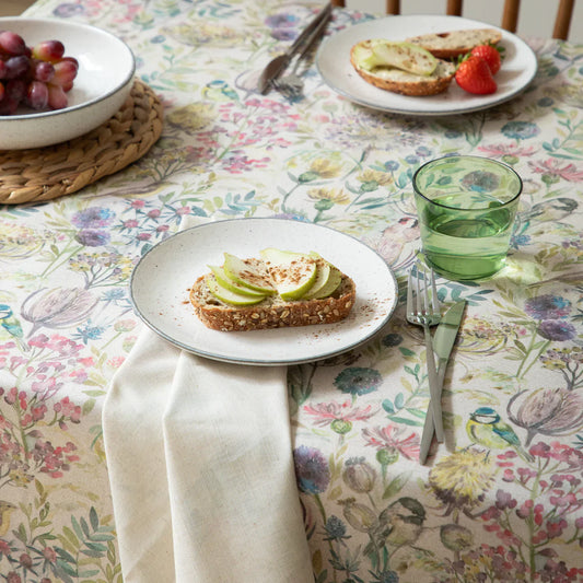 Voyage Maison (Riva Home) Oil Cloth MORNING CHORUS PRINTED RESIN OIL CLOTH FABRIC (BY THE METRE) NATURAL  by Voyage Maison