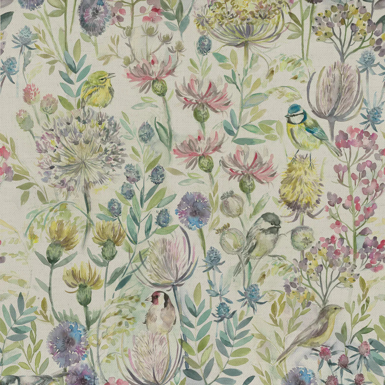 Voyage Maison (Riva Home) Oil Cloth MORNING CHORUS PRINTED RESIN OIL CLOTH FABRIC (BY THE METRE) NATURAL  by Voyage Maison