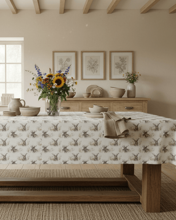 WALLACE STAG PRINTED RESIN OIL CLOTH FABRIC (BY THE METRE) NATURAL by Voyage Maison