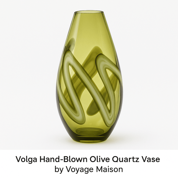 VOLGA HAND-BLOWN OLIVE QUARTZ VASE  by Voyage Maison