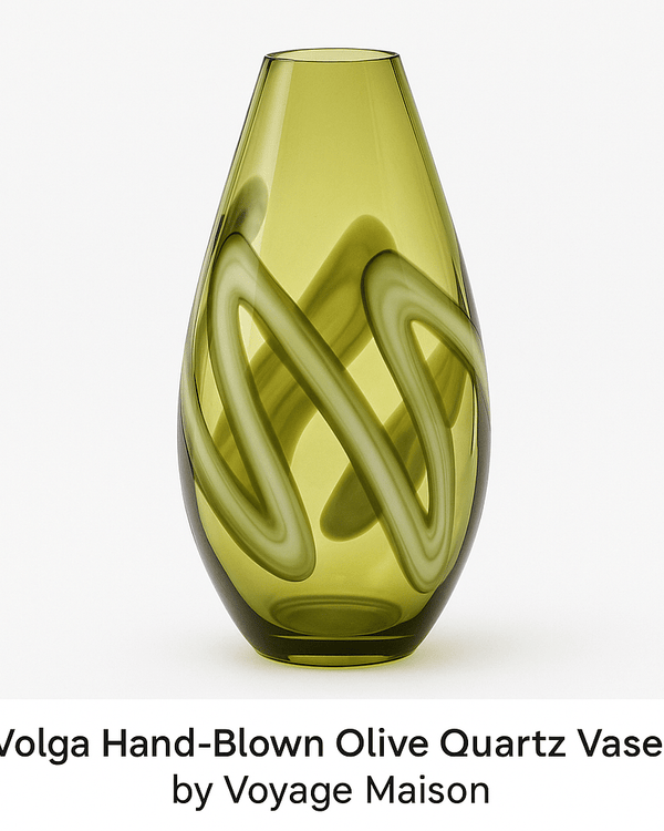 VOLGA HAND-BLOWN OLIVE QUARTZ VASE  by Voyage Maison