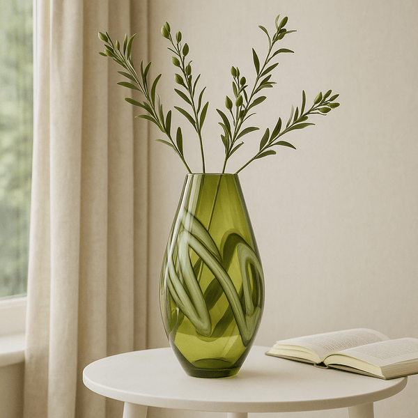 VOLGA HAND-BLOWN OLIVE QUARTZ VASE  by Voyage Maison