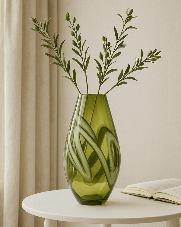 VOLGA HAND-BLOWN OLIVE QUARTZ VASE  by Voyage Maison