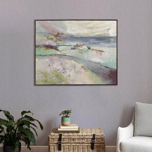Voyage Maison (Riva Home) Voyage Maison Artwork Voyage Maison Tree Top Cottage Framed Canvas Stone Oversize Linen Framed Canvas - 112 x 141cm