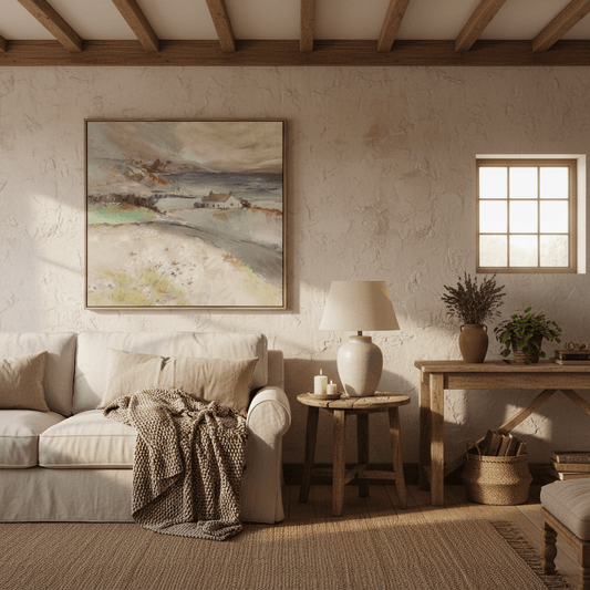 Voyage Maison (Riva Home) Voyage Maison Artwork Voyage Maison Tree Top Cottage Framed Canvas Stone Oversize Linen Framed Canvas - 141 x 112cm