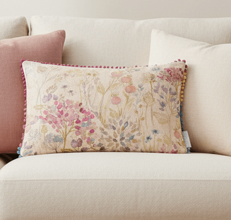 COUNTRY HEDGEROW PRINTED RECTANGULAR CUSHION LINEN MULTI by Voyage Maison