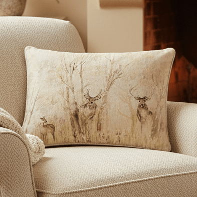 ENCHANTED FOREST PRINTED PIPED CUSHION CREAM by Voyage Maison