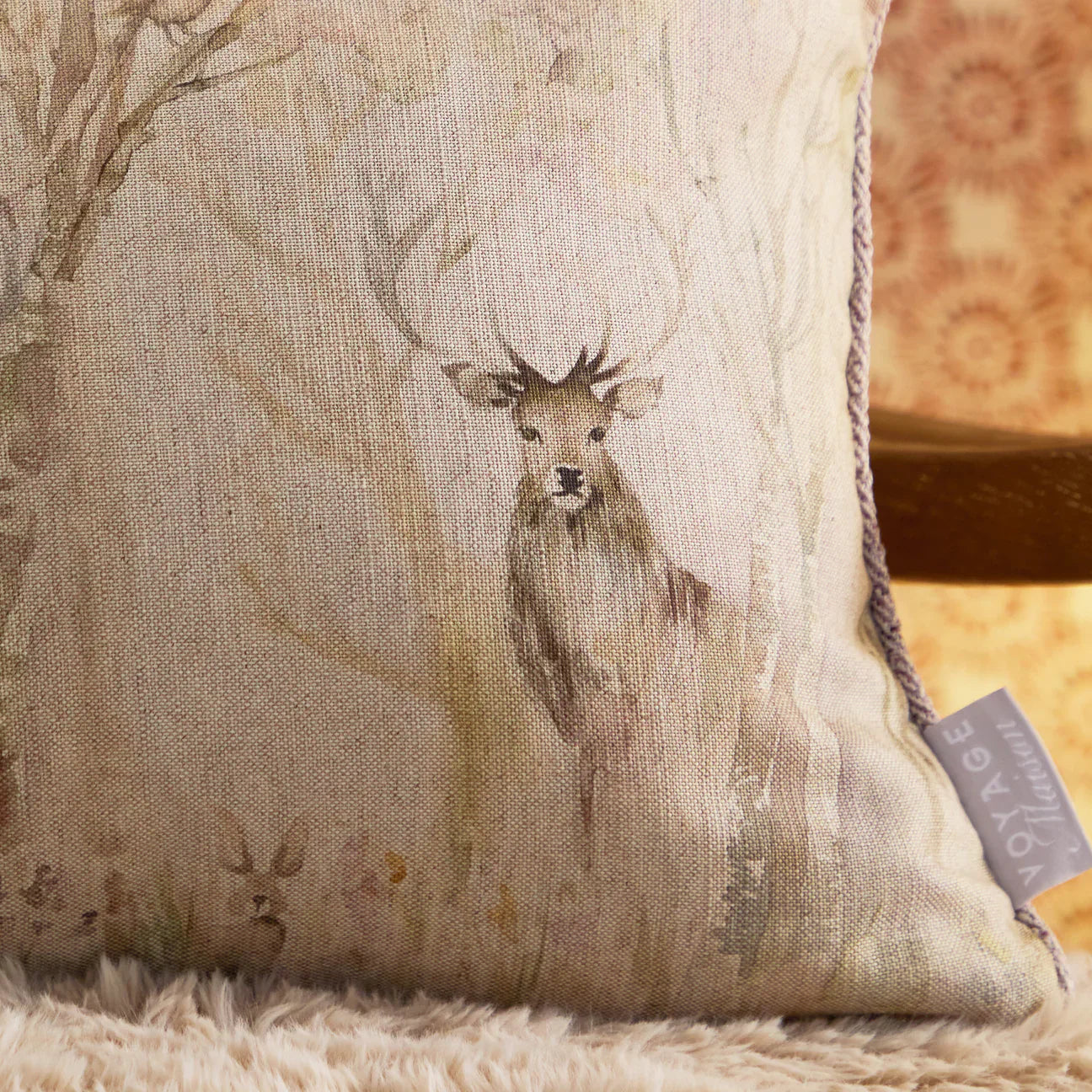 Voyage Maison (Riva Home) Voyage Maison Cushion ENCHANTED FOREST PRINTED PIPED CUSHION CREAM by Voyage Maison
