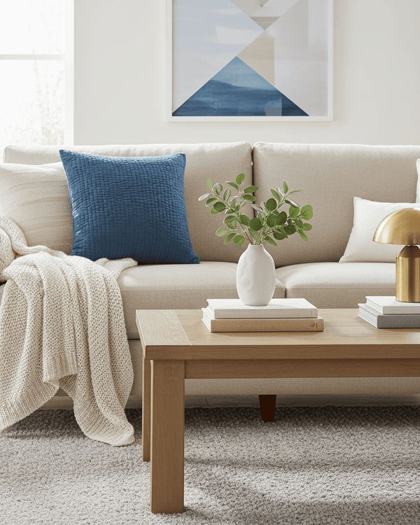 HAZE EMBROIDERED FEATHER CUSHION BLUEBELL by Voyage Maison
