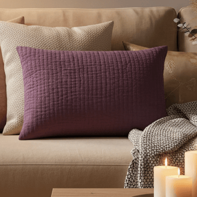 HAZE EMBROIDERED FEATHER CUSHION PLUM by Voyage Maison