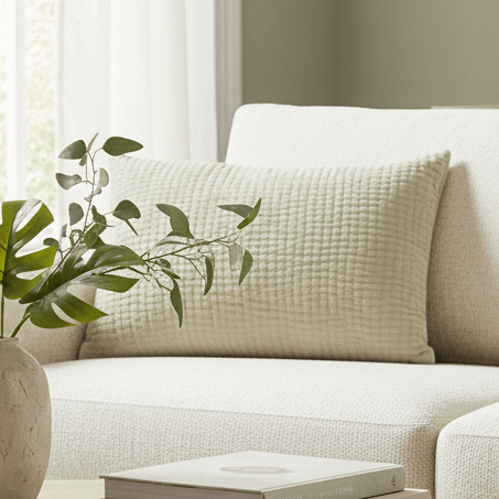 HAZE EMBROIDERED FEATHER CUSHION QUARTZ by Voyage Maison