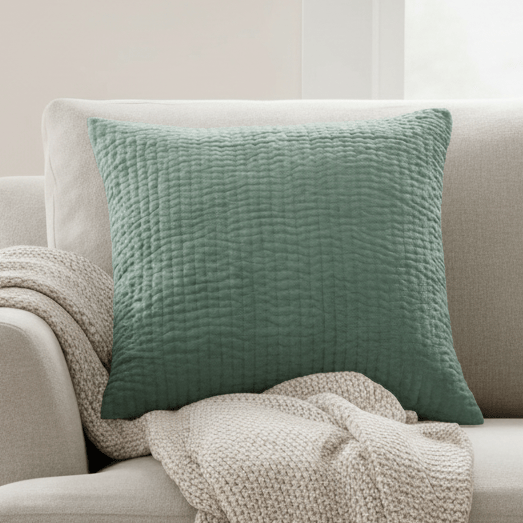 HAZE EMBROIDERED FEATHER CUSHION SEAFOAM by Voyage Maison