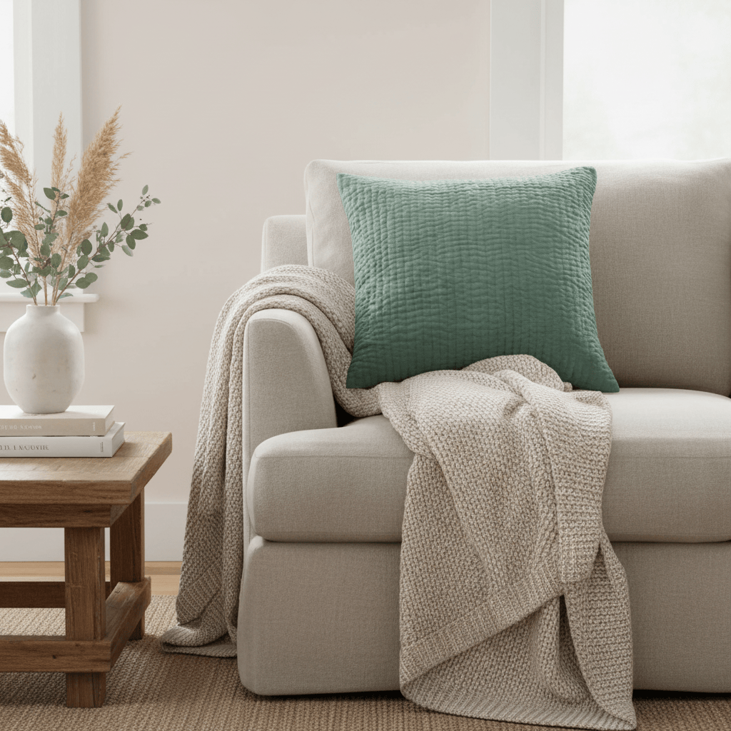 Voyage Maison (Riva Home) Voyage Maison Cushion HAZE EMBROIDERED FEATHER CUSHION SEAFOAM by Voyage Maison