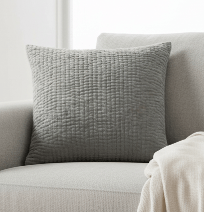 HAZE EMBROIDERED FEATHER CUSHION STEEL by Voyage Maison