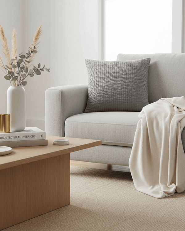 HAZE EMBROIDERED FEATHER CUSHION STEEL by Voyage Maison