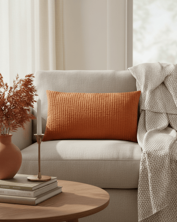 HAZE EMBROIDERED FEATHER CUSHION SUNSET by Voyage Maison