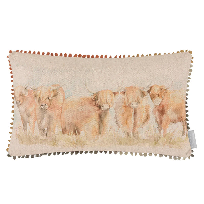 HIGHLAND CATTLE PRINTED FEATHER CUSHION NATURAL by Voyage Maison