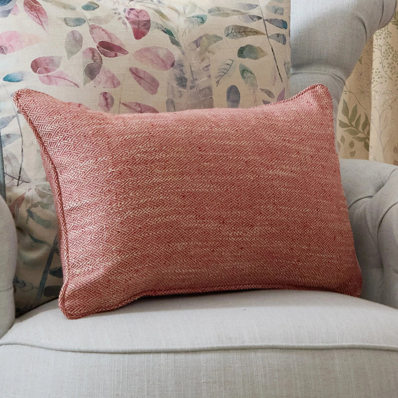 Jedburgh Textured Woven Rectangular Cushion Garnet by Voyage Maison