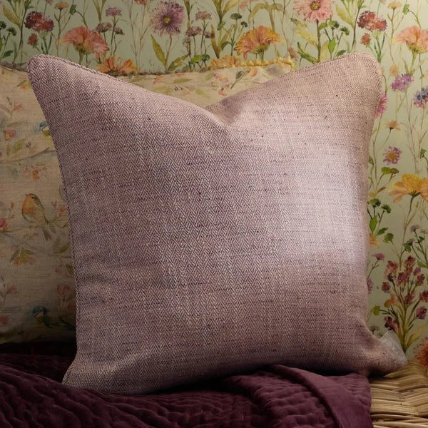 Jedburgh Textured Woven Square Cushion Heather by Voyage Maison