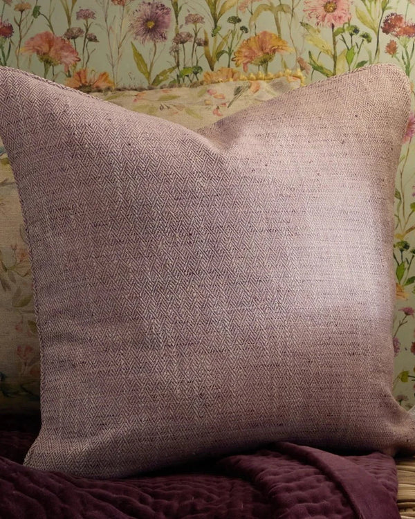 Jedburgh Textured Woven Square Cushion Heather by Voyage Maison
