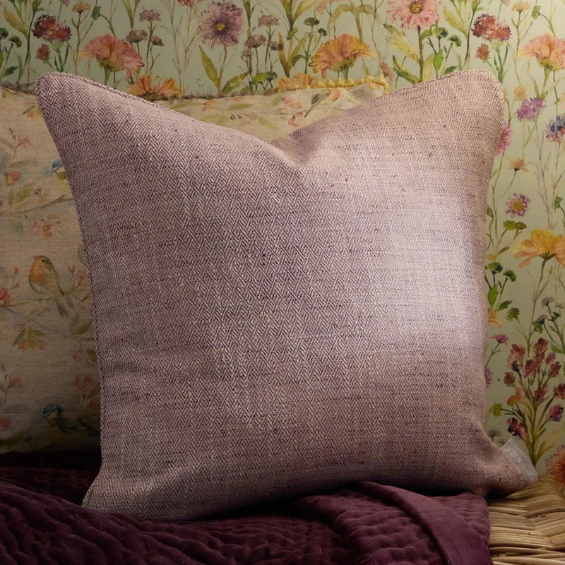 Jedburgh Textured Woven Square Cushion Heather by Voyage Maison
