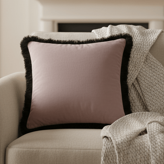 Loreto Fringed Heather Velvet Cushion by Voyage Maison