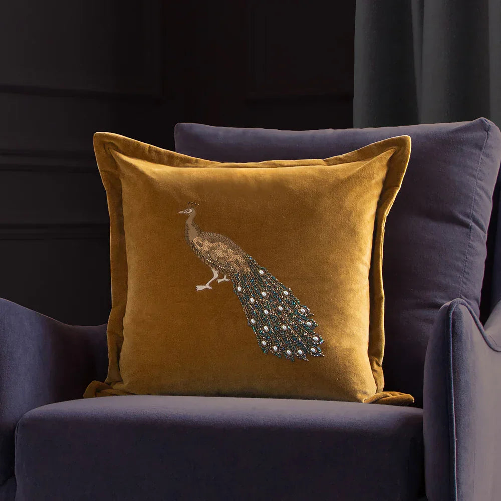 Voyage Maison (Riva Home) Voyage Maison Cushion Mustard Mayura Embroidered Feather Cushion by Voyage Maison