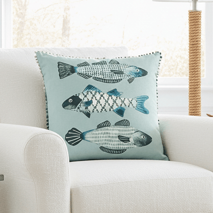 OTTO PRINTED FEATHER CUSHION SEAFOAM by Voyage Maison