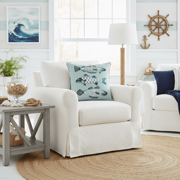 OTTO PRINTED FEATHER CUSHION SEAFOAM by Voyage Maison