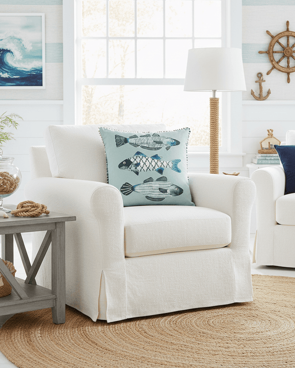 OTTO PRINTED FEATHER CUSHION SEAFOAM by Voyage Maison