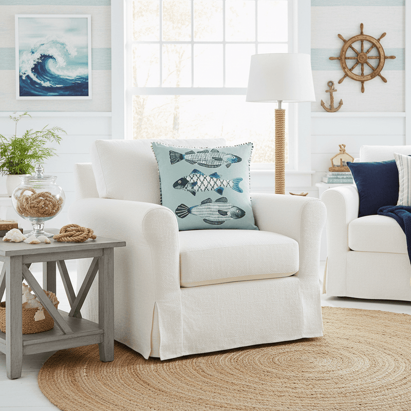 OTTO PRINTED FEATHER CUSHION SEAFOAM by Voyage Maison