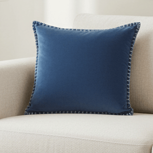 STITCH EMBROIDERED FEATHER VELVET CUSHION BLUEBELL by Voyage Maison