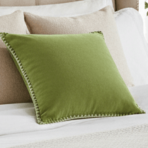 STITCH EMBROIDERED FEATHER VELVET CUSHION GRASS by Voyage Maison