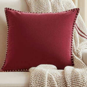 STITCH EMBROIDERED FEATHER VELVET CUSHION POMEGRANATE by Voyage Maison