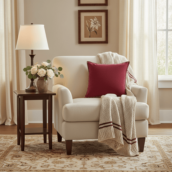 STITCH EMBROIDERED FEATHER VELVET CUSHION POMEGRANATE by Voyage Maison
