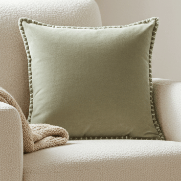 STITCH EMBROIDERED FEATHER VELVET CUSHION QUARTZ by Voyage Maison