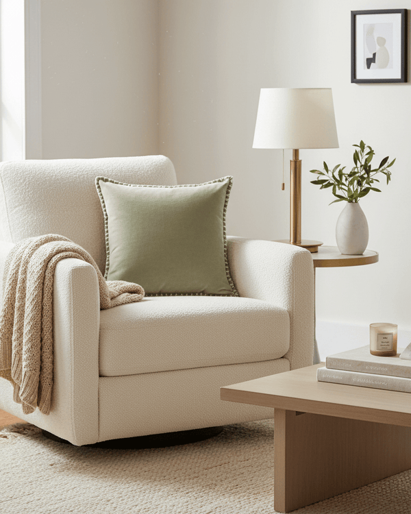 STITCH EMBROIDERED FEATHER VELVET CUSHION QUARTZ by Voyage Maison