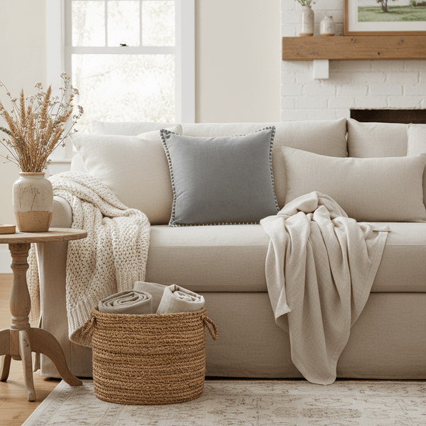 STITCH EMBROIDERED FEATHER VELVET CUSHION STEEL by Voyage Maison