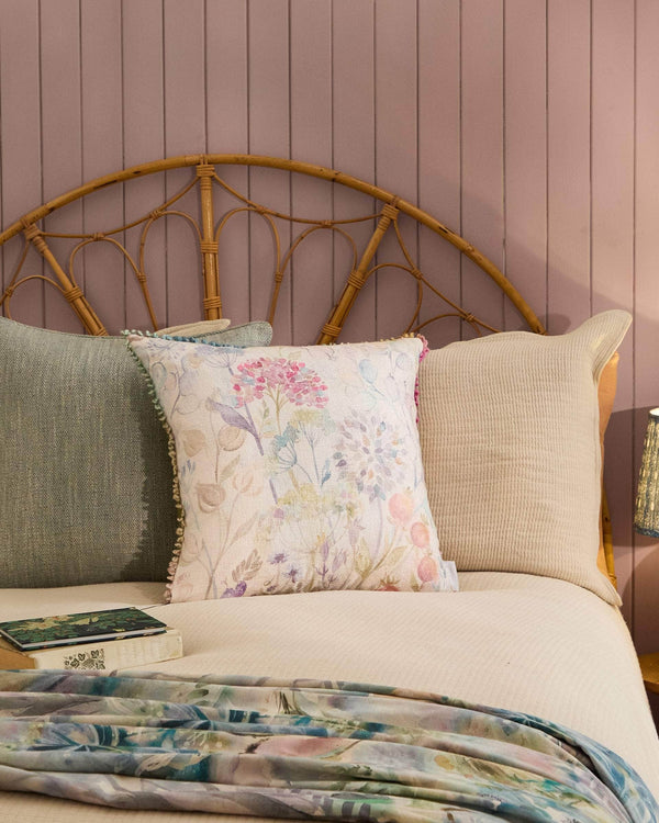 COUNTRY HEDGEROW PRINTED SQUARE CUSHION CREAM MULTI by Voyage Maison