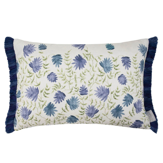 Voyage Maison (Riva Home) Voyage Maison Cushion Voyage Maison Elai Printed Ruche Fringe Cushion Denim