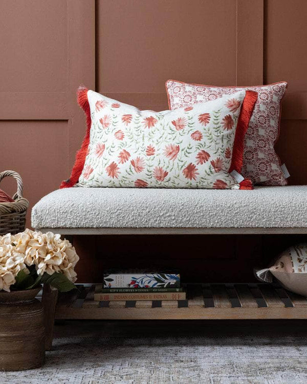 Voyage Maison Elai Printed Ruche Fringe Cushion Terracotta