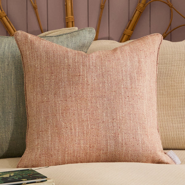 Jedburgh Textured Woven Square Cushion Rust by Voyage Maison