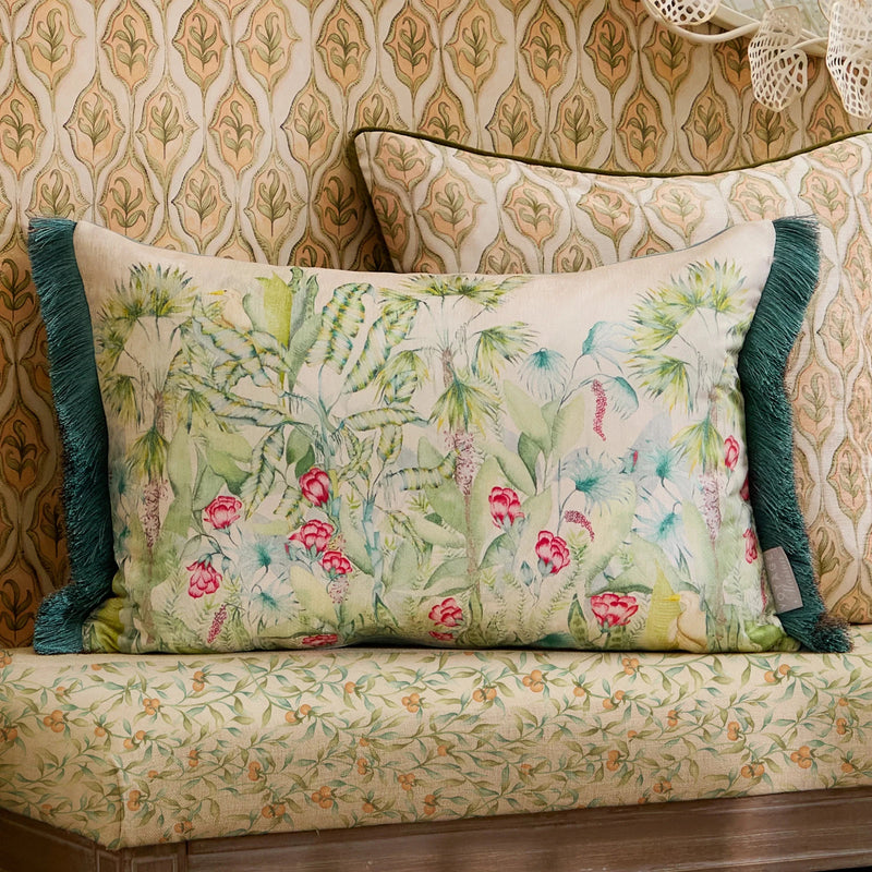 MANGROVE PRINTED VELVET CUSHION Green | Velvet by Voyage Maison