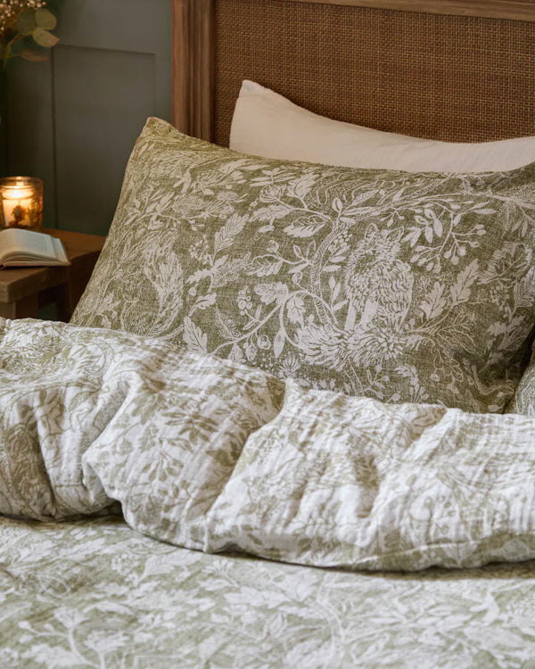 CADEMUIR REVERSIBLE 100% COTTON MUSLIN DUVET COVER SET SAGE by Voyage Maison