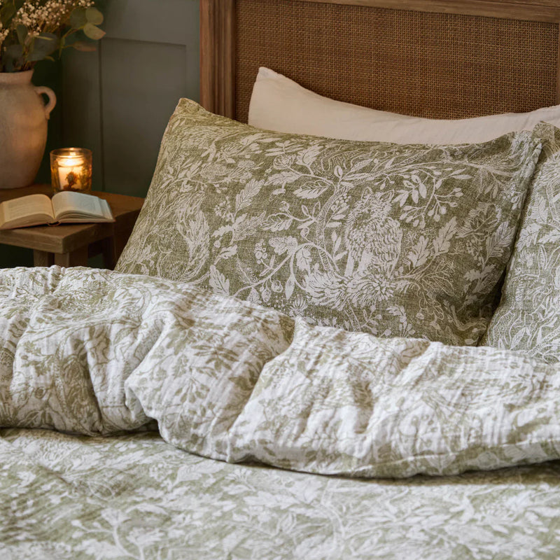 CADEMUIR REVERSIBLE 100% COTTON MUSLIN DUVET COVER SET SAGE by Voyage Maison