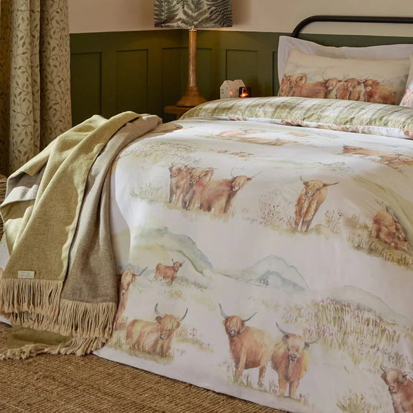 Highland Cattle 100% Cotton Reversible Duvet Cover Set Multicolour by Voyage Maison
