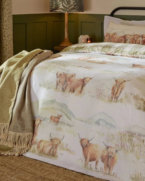 Highland Cattle 100% Cotton Reversible Duvet Cover Set Multicolour by Voyage Maison
