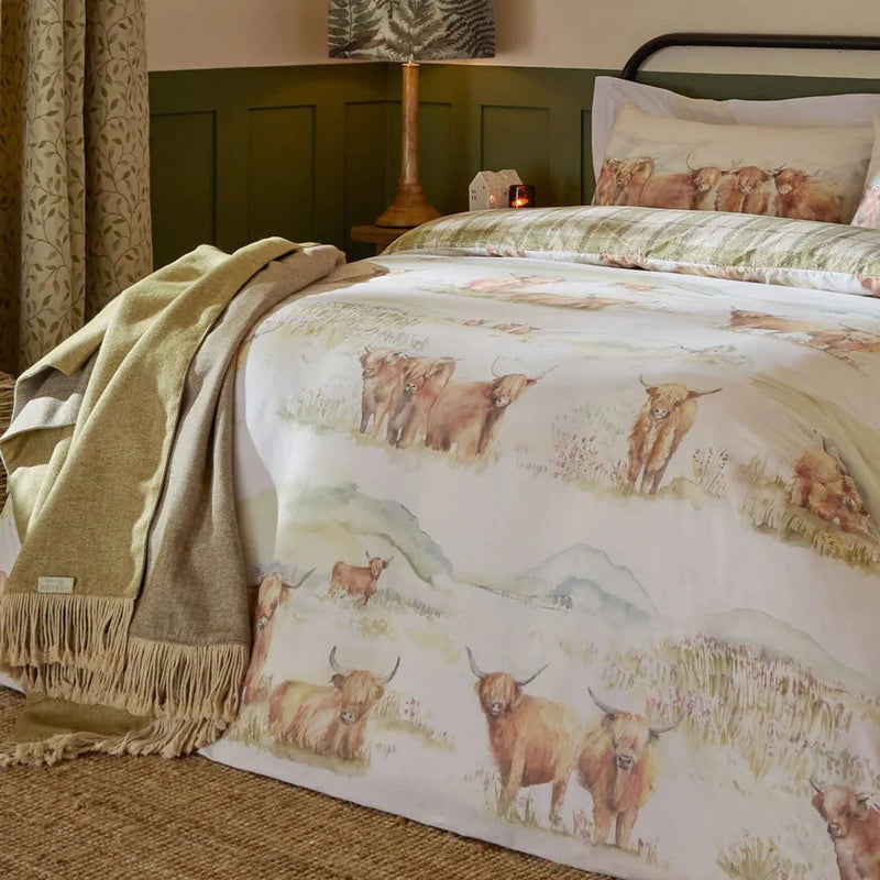 Highland Cattle 100% Cotton Reversible Duvet Cover Set Multicolour by Voyage Maison